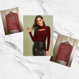 Mock-Neck Cut Out Front Glitter Top